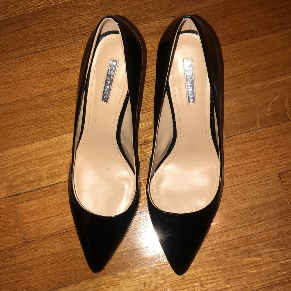 BCBGeneration Black Pointed Patent Leather Heels